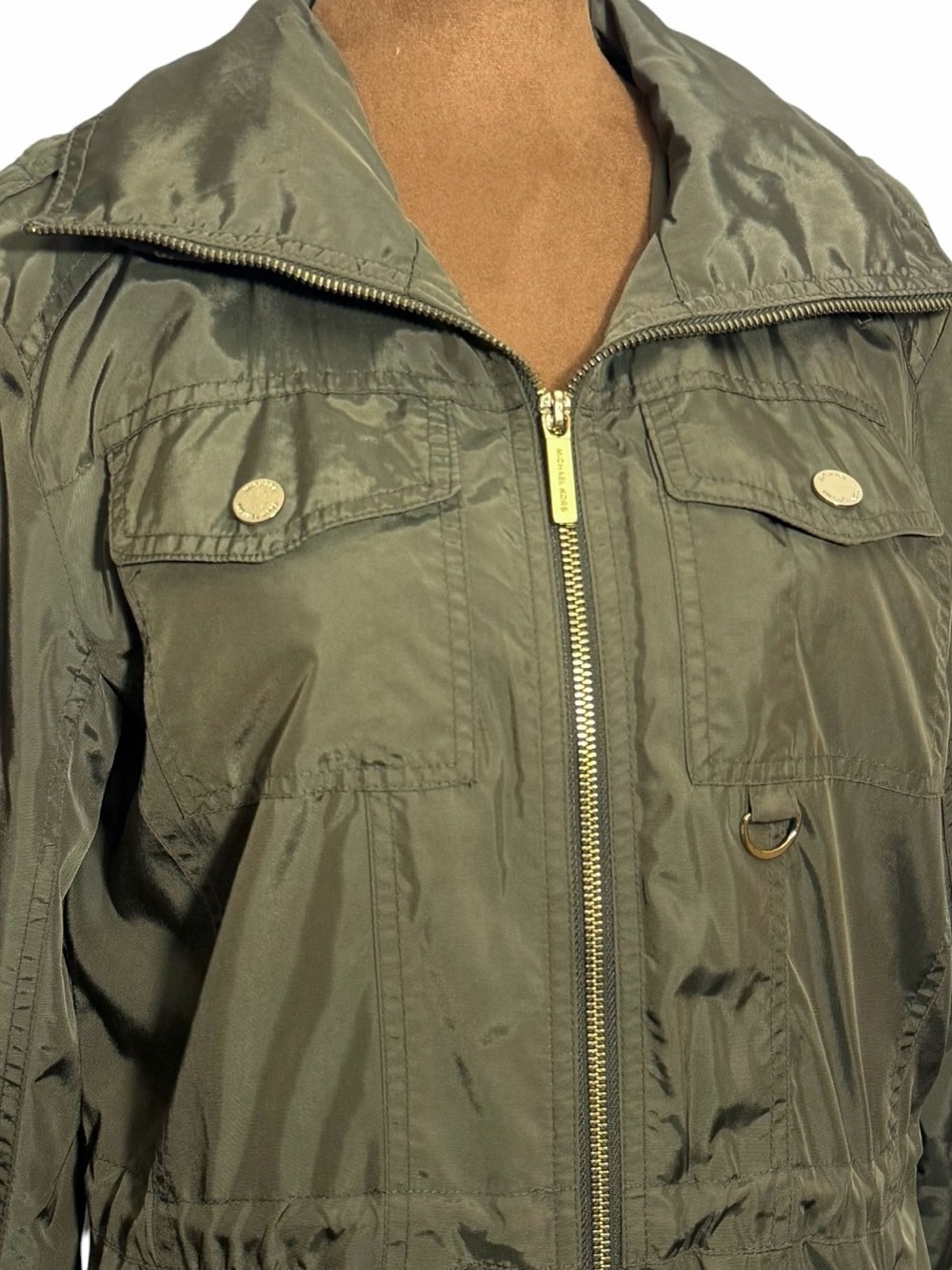 Michael Kors Hooded Utility Jacket Olive Green Anorak Coat Size S - Picture 6 of 16
